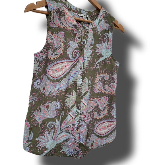 🌿American Eagle Outfitters Women's XS Sleeve Button Down Paisley Blouse - Picture 4 of 12